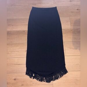 Le Chateau Black Fringe Hem Knit Midi Skirt